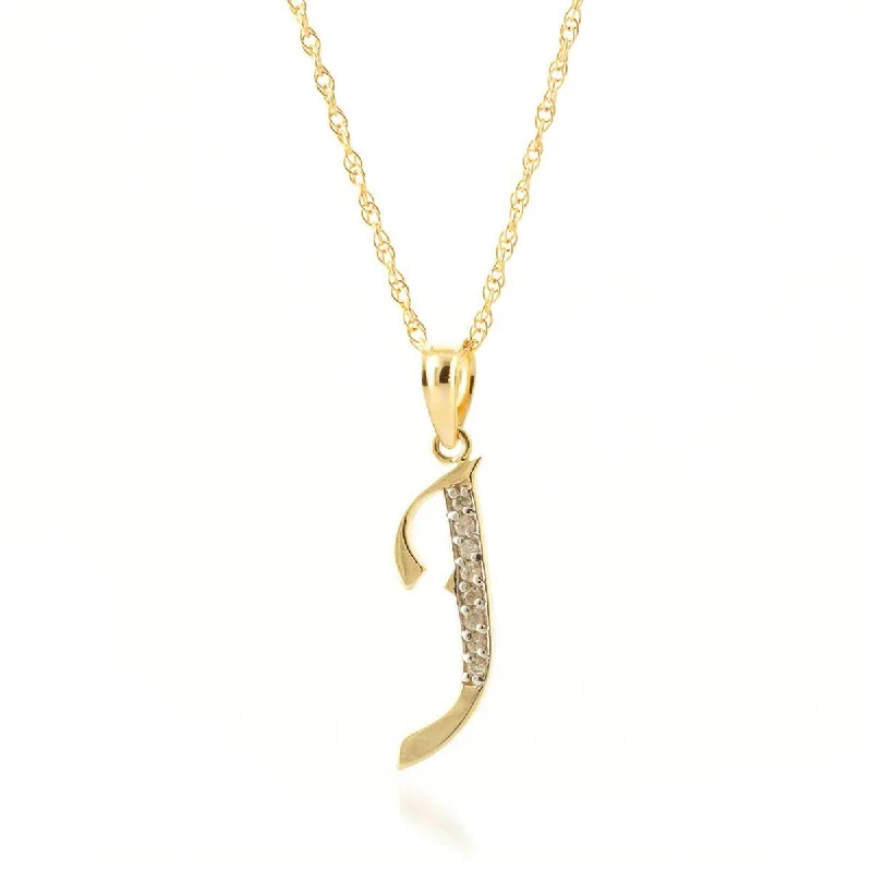 14K Solid Yellow Gold Necklace w/ Natural Diamonds Initial 'j' Pendant