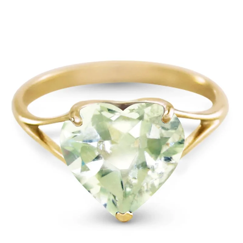 14K Solid Yellow Gold Ring w/ Natural 10.0 mm Heart Green Amethyst