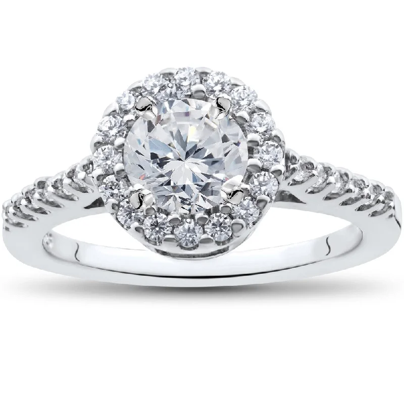 14K White Gold 1 1/2 ct TDW Diamond Clarity Enhanced Halo Engagement Ring