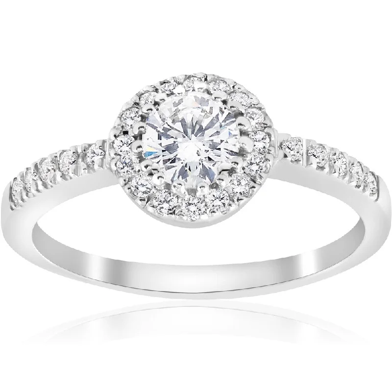 14k White Gold 1 1/3 ct TDW Diamond Clarity Enhanced Halo Engagement Ring