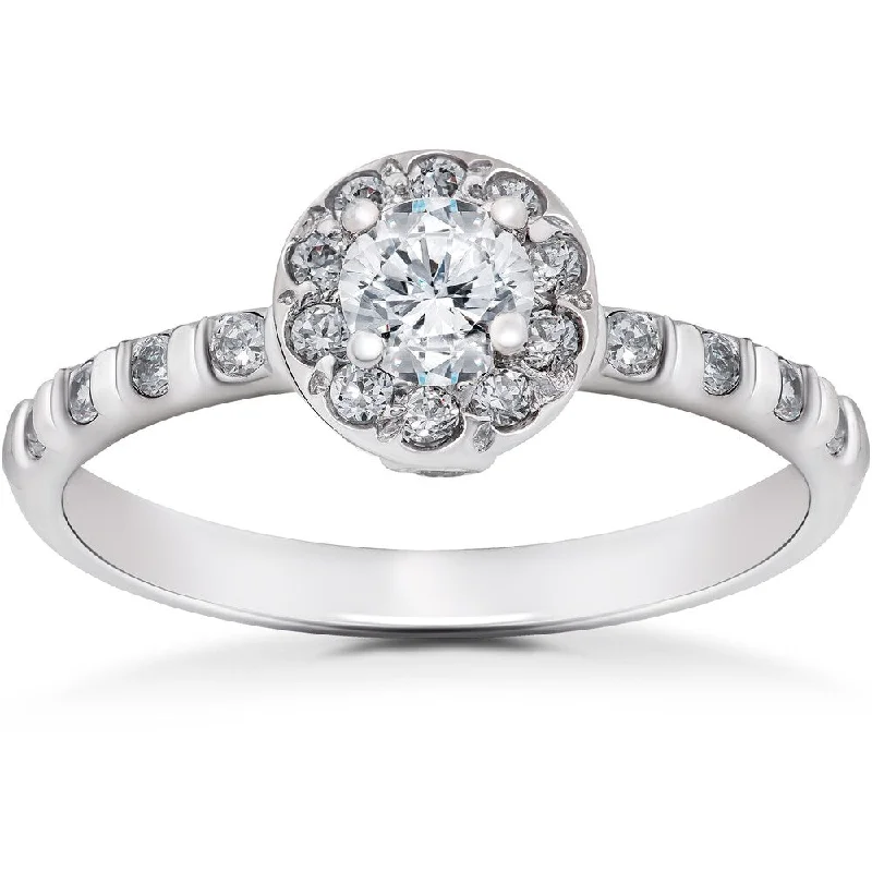 14k White Gold 1/2 ct TDW Vintage Halo Diamond Engagement Ring - White I-J - White I-J