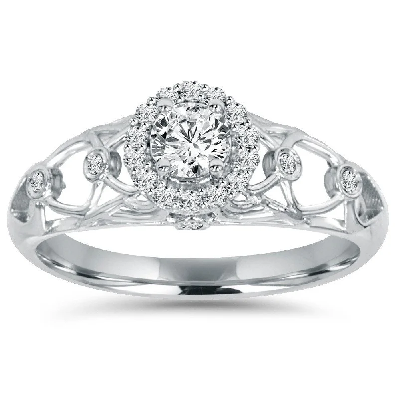 14k White Gold 1/2ct TDW Diamond Vintage Engagement Ring