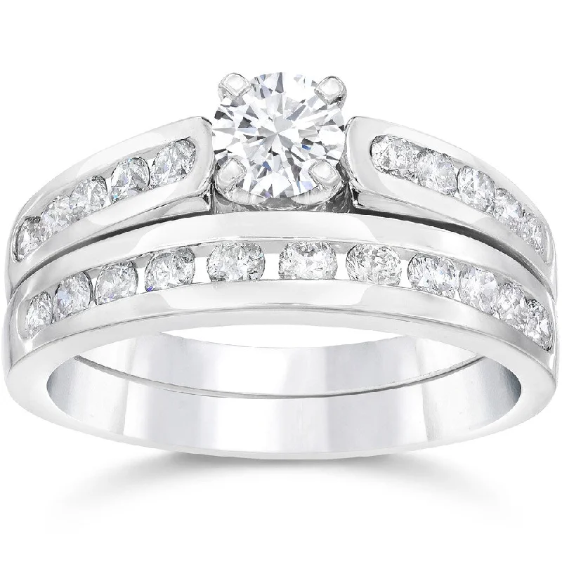 14k White Gold 1 3/8ct TDW Diamond Engagement Wedding Ring Set