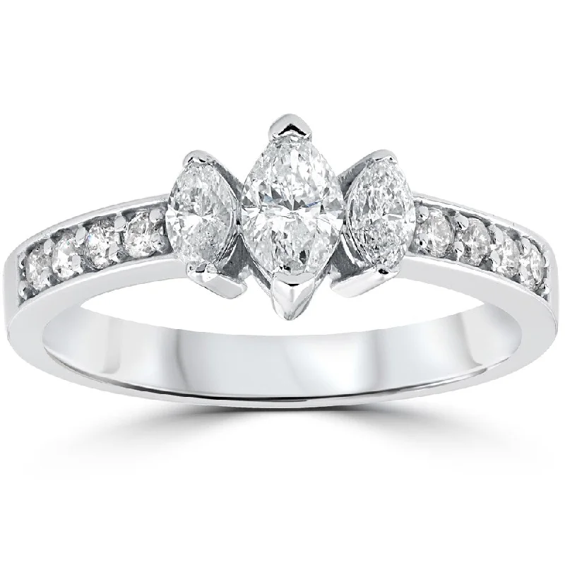 14k White Gold 1ct 3-Stone Marquise Diamond Engagement Ring