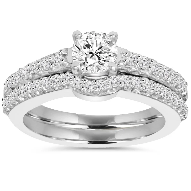 14k White Gold 1ct TDW Diamond Engagement Matching Wedding Ring Set