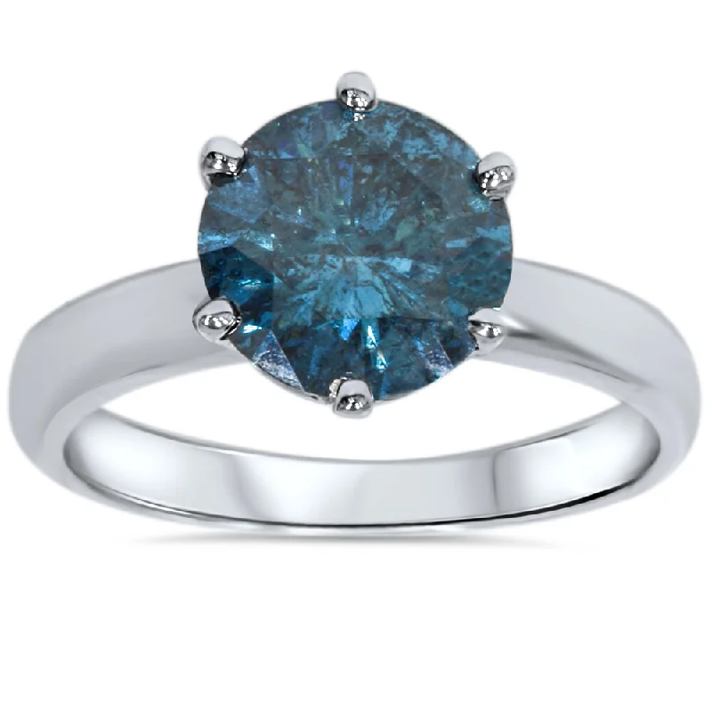 14k White Gold 2.00ct TW Blue Enhanced Diamond Solitaire Engagement Ring