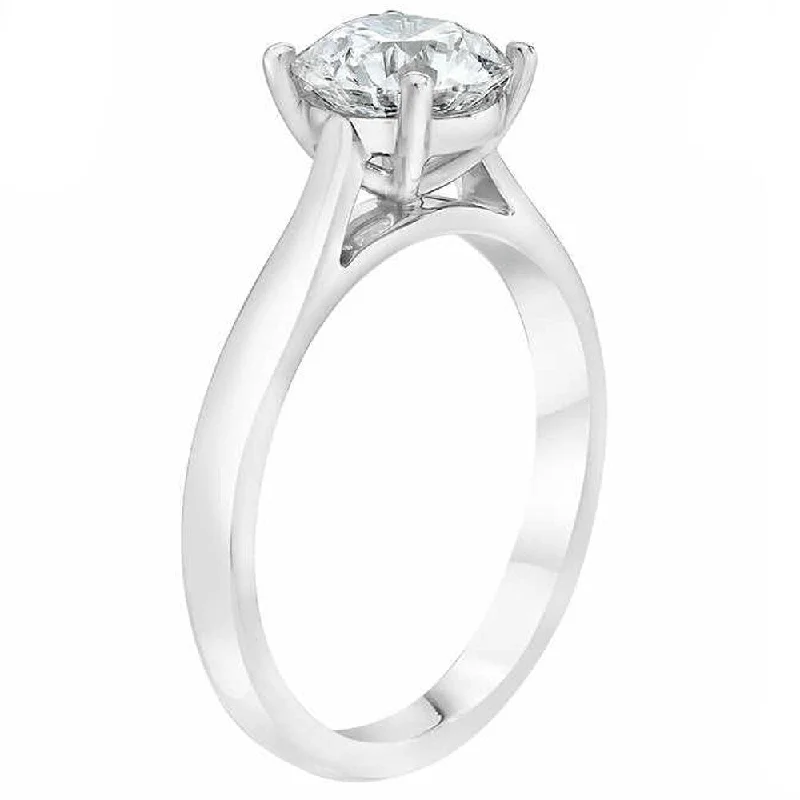 14k White Gold 2 ct Solitaire Round Cut Diamond Clarity Enhanced Engagement Ring (H-I/SI2-I1)