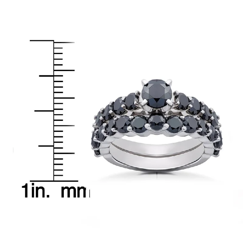 14k White Gold 2ct TDW Black Diamond Engagement Wedding Ring Set