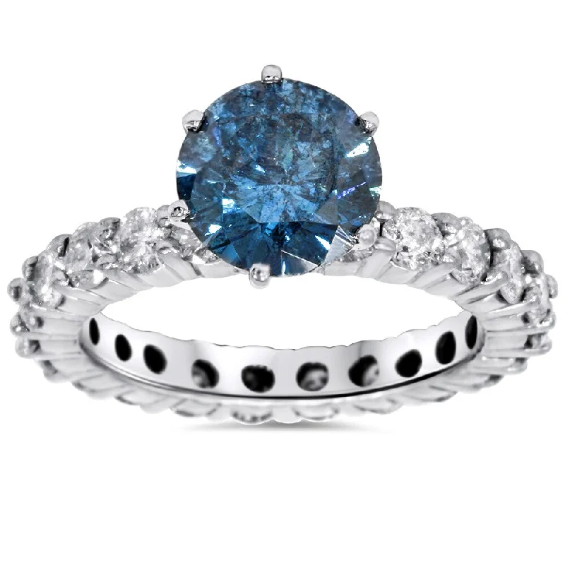 14k White Gold 4ct TDW Blue and White Diamond Eternity Engagement Ring