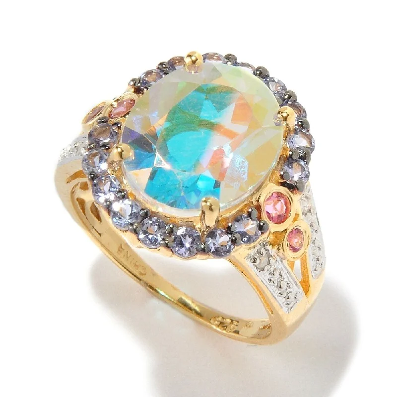 18K Yellow Gold Over Silver 6.55ctw Opal Topaz Cocktail Ring