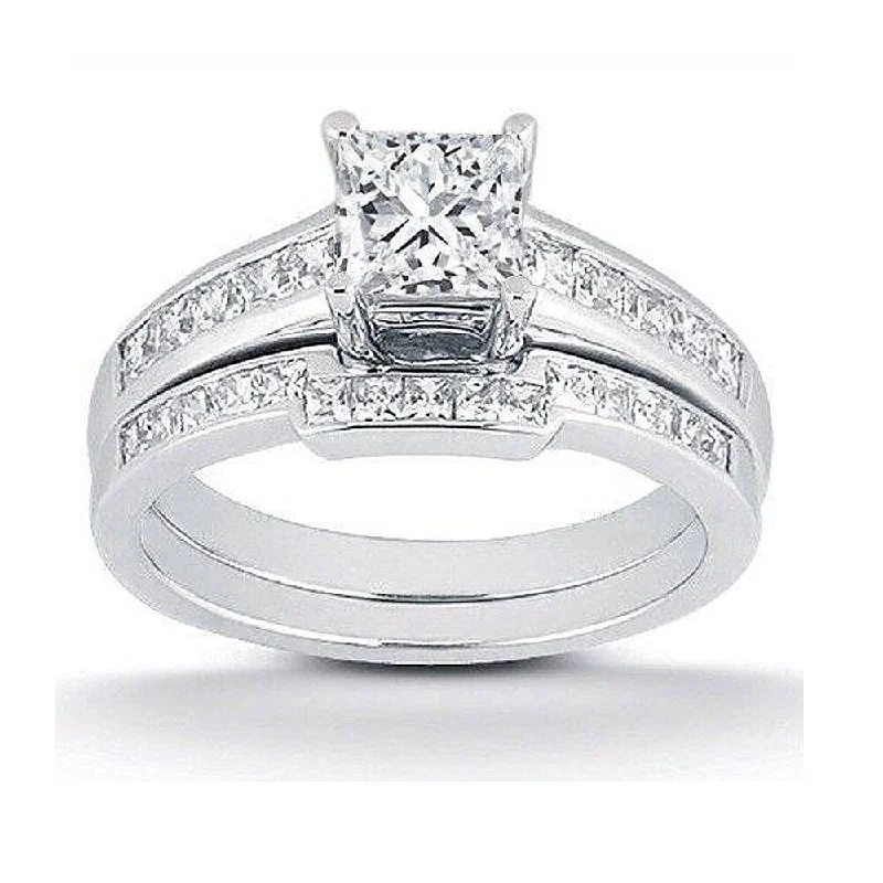 1Ct Diamond Engagement Wedding Ring Set White Gold Princess Cut