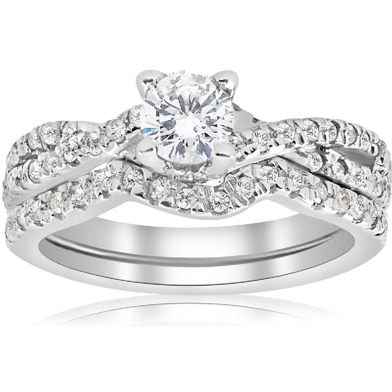 1ct Infinity Diamond Engagement Wedding Ring Set 14K White Gold