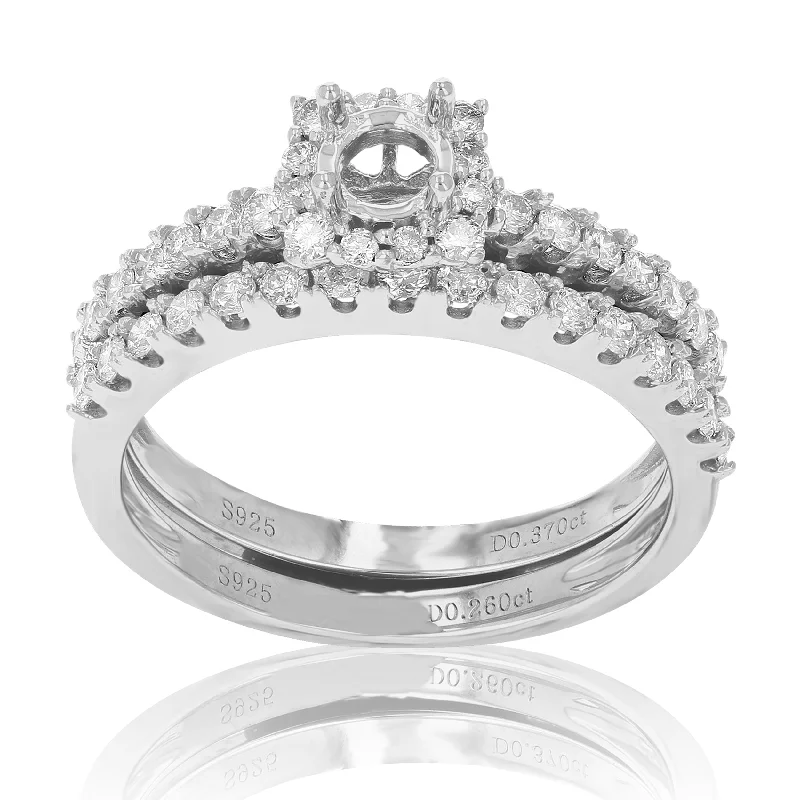 2/3 cttw Diamond Semi Mount Bridal Set .925 Sterling Silver Wedding