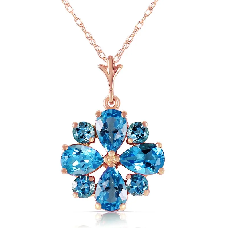 2.43 Carat 14K Solid Rose Gold Spring Blue Topaz Necklace