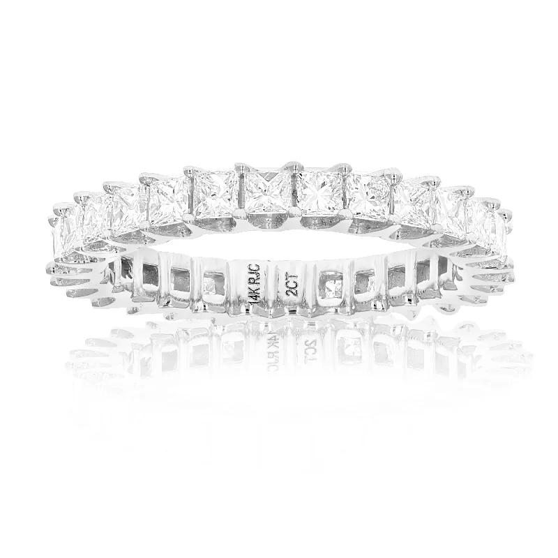 2 cttw Diamond Eternity Ring for Women, Princess Cut Diamond Wedding Band in 14K White Gold Prong Set