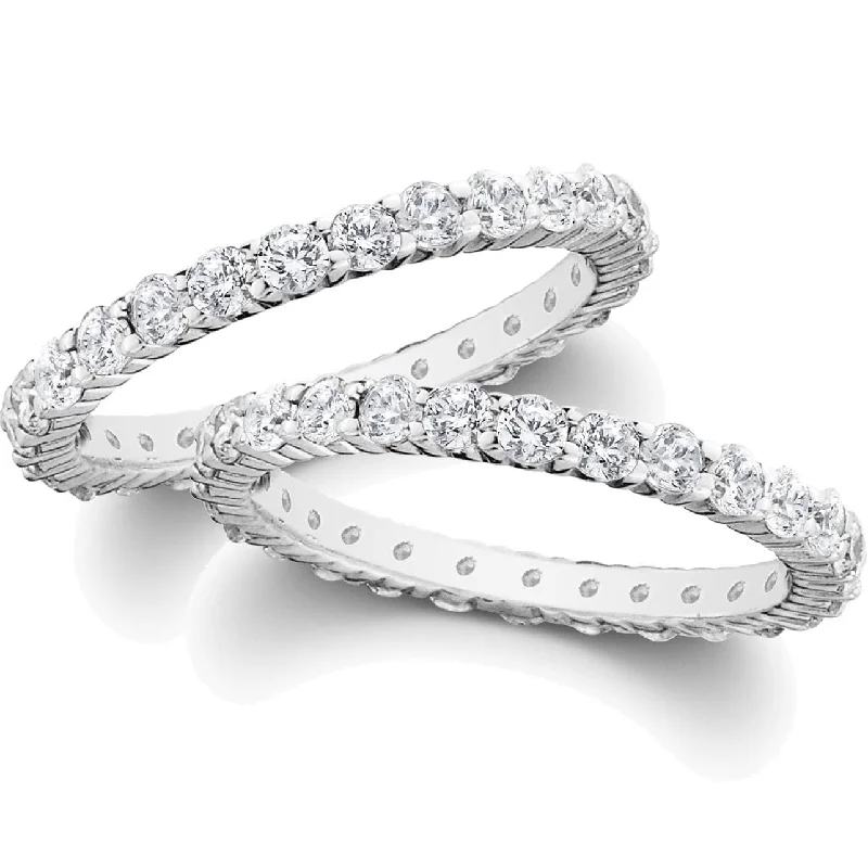 2ct Diamond Eternity Stackable Wedding Rings Set White Gold