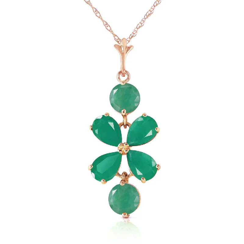 3.15 Carat 14K Solid Rose Gold Petals Emerald Necklace