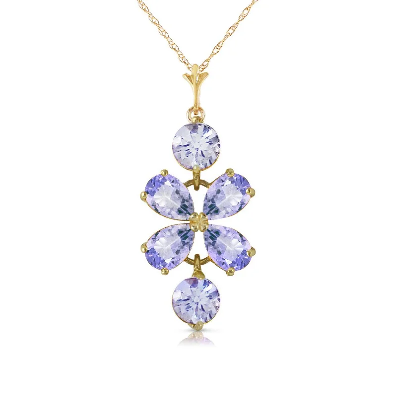 3.15 Carat 14K Solid Yellow Gold Chrysanthemum Tanzanite Necklace