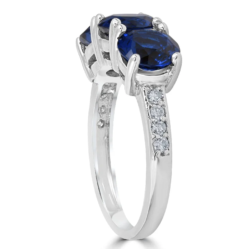 3 3/4ct Diamond & Synthetic Blue Sapphire Ring White Gold 3- Stone