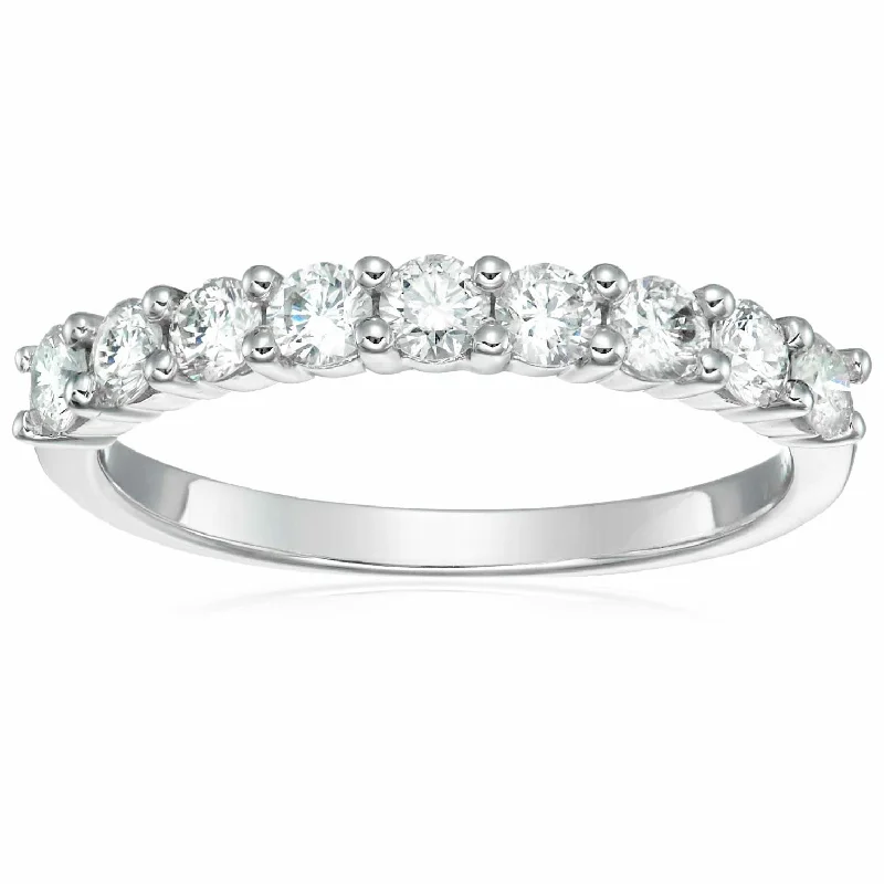 3/4 cttw Round Diamond Wedding Band for Women in 10K White Gold 9 Stones Prong Set