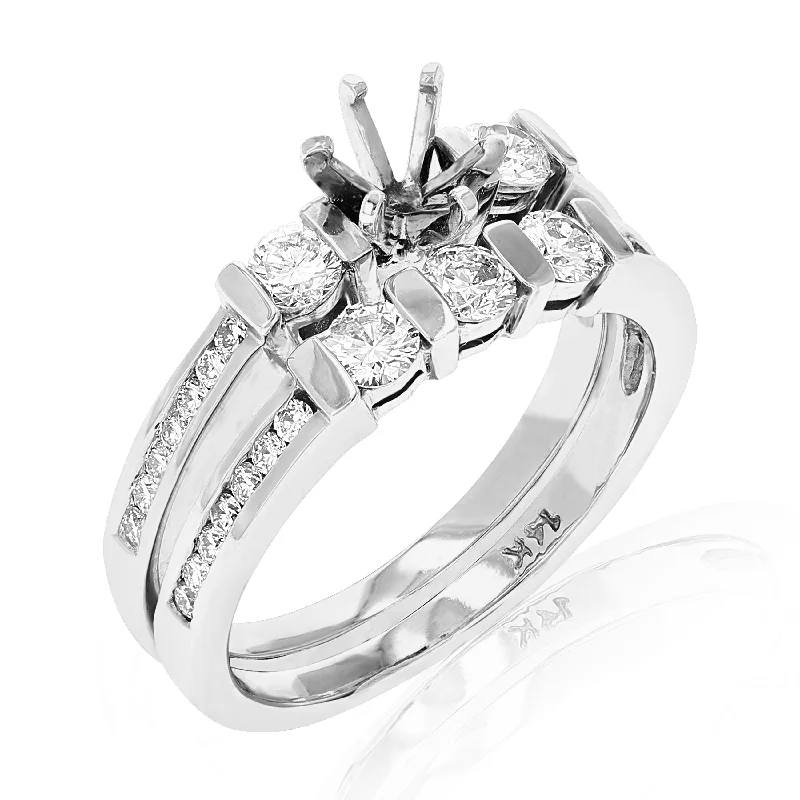 3/4 cttw Semi Mount Diamond Wedding Bridal Set 14K White Gold Round