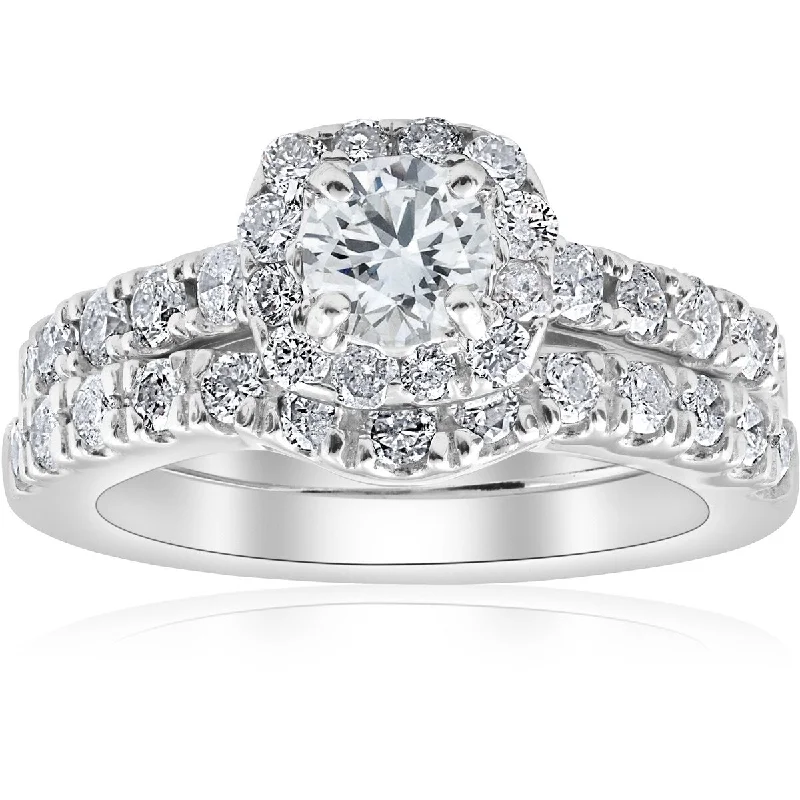 3/4Ct Cushion Halo Diamond Engagement Wedding Ring Set White Gold Lab Grown