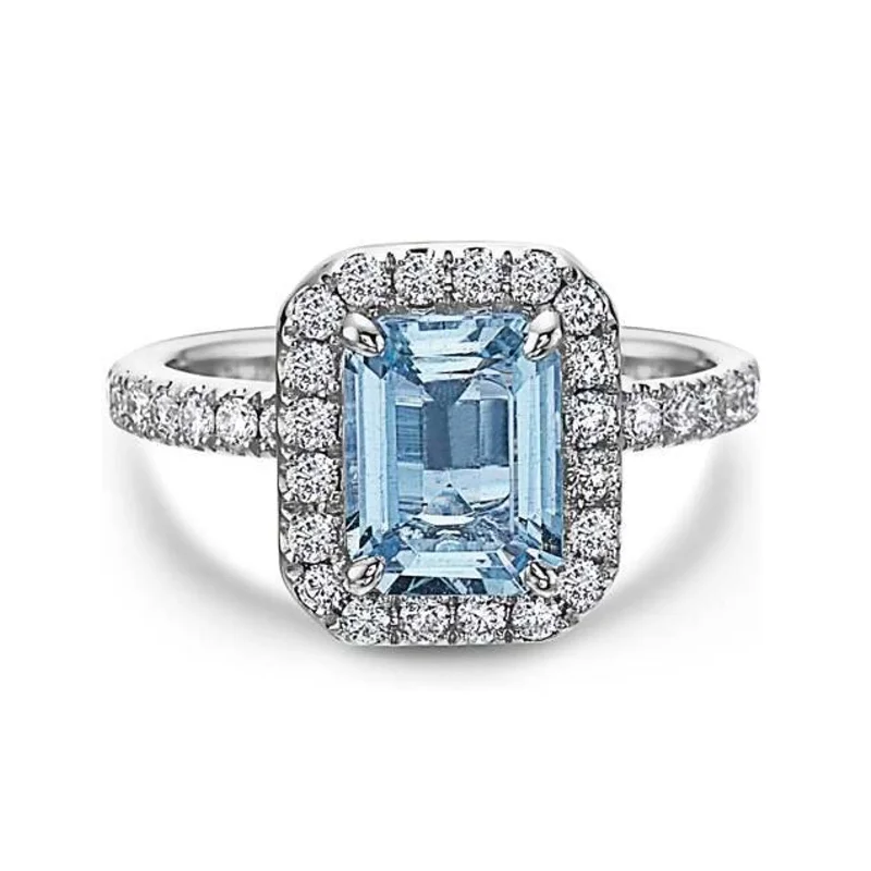 Aquamarine & Diamond Halo Ring