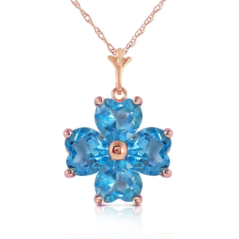 3.8 Carat 14K Solid Rose Gold Heart Cluster Blue Topaz Necklace