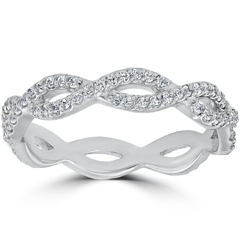 3/8 cttw Diamond Infinity Eternity Wedding Ring Stackable Band 14k White Gold