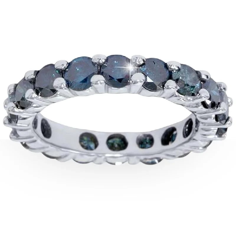 3ct Blue Diamond Eternity Ring 14K White Gold