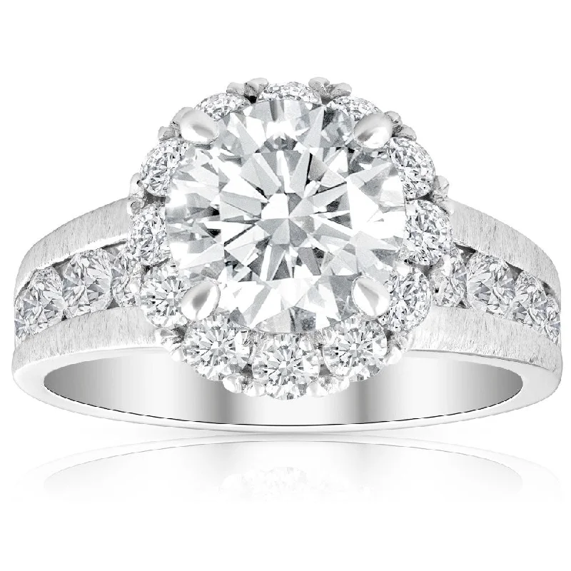 4Ct Diamond Halo Engagement Ring 14k White Gold