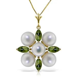 6.3 Carat 14K Solid Yellow Gold Fear No More Peridot Pearl Necklace