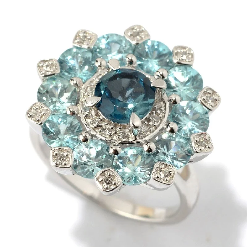 925 Sterling Silver Blue Zircon,London Blue Topaz,White Cz Ring