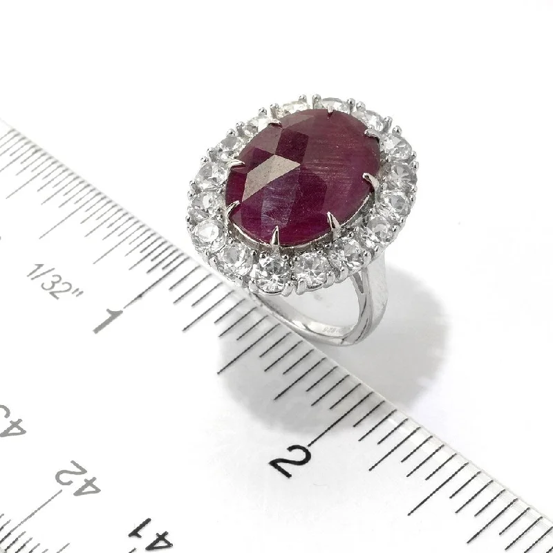 925 Sterling Silver Indian Ruby and White Natural Zircon Ring