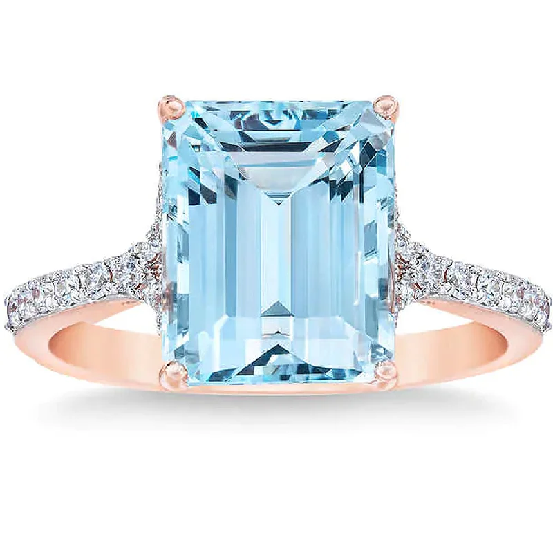 Aquamarine (11x9mm) & Diamond 14k Rose Gold Ring