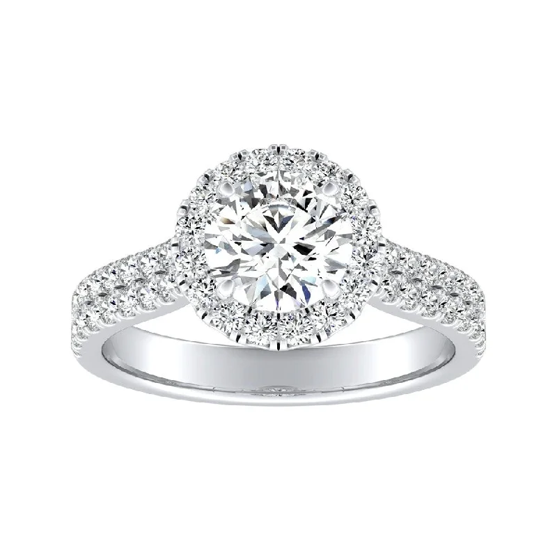 Auriya 1/2ct Round Moissanite Halo Diamond Engagement Ring 1/2ctw 14k Gold