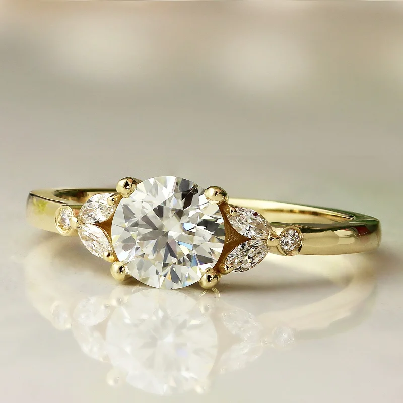 Auriya 14k Gold 1 1/2ctw Vintage Floral Moissanite and Diamond Engagement Ring 1/4ctw