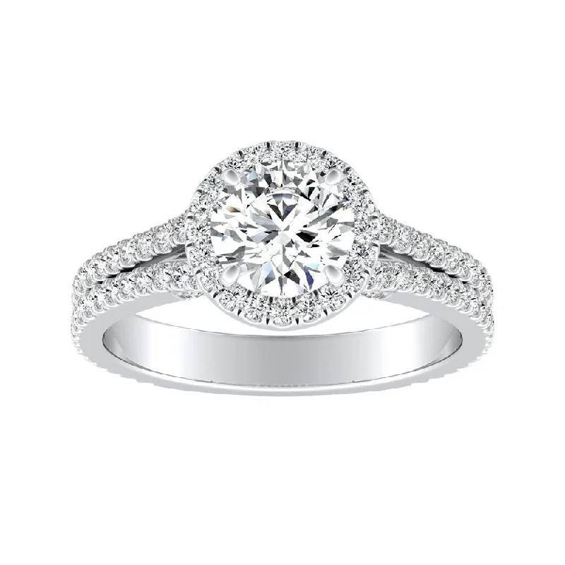 Auriya 14k Gold 1/2ct Moissanite and 5/8ctw Halo Diamond Engagement Ring