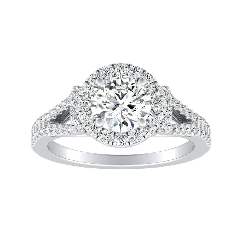 Auriya 14k Gold 3ct Round Moissanite Halo Engagement Ring with 1/3ct TDW Split Diamond Shank