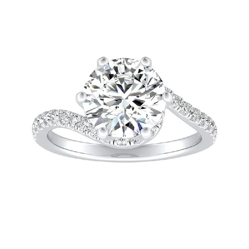 Auriya 14k Gold Bypass 3ct Round Moissanite and 1/3ctw Halo Diamond Engagement Ring