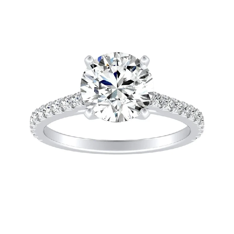 Auriya 14k Gold Round 2 1/2ct Moissanite and 1/3ctw Diamond Engagement Ring