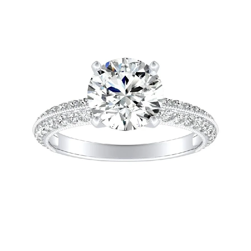 Auriya 14k Gold Vintage 3ct Round Moissanite and 3/8ctw Diamond Engagement Ring