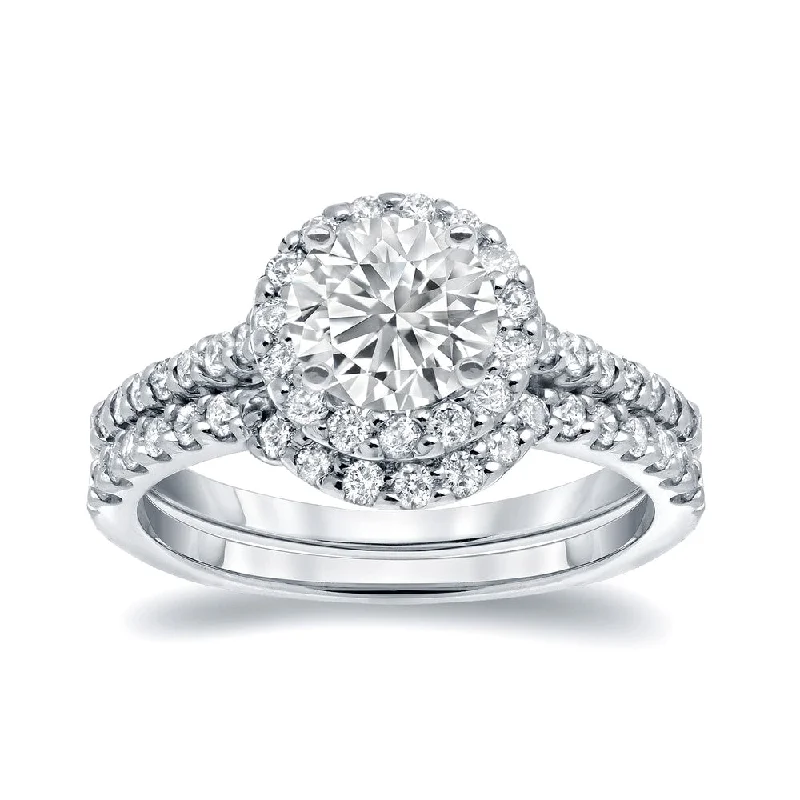 Auriya Platinum 1 1/4ct TDW Round Halo Diamond Engagement Ring Set