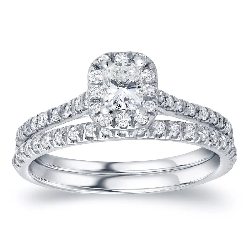 Auriya Platinum 1 carat TW Radiant-cut Halo Diamond Engagement Ring Set