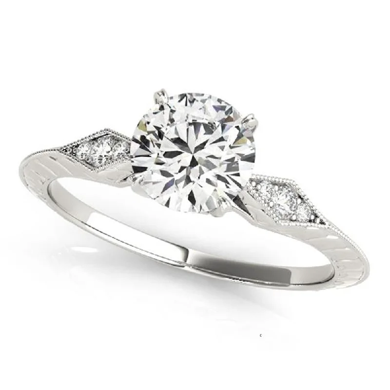 Auriya Vintage Round 3/4 carat Moissanite and 1/10ctw Diamond Engagement Ring 14K Gold