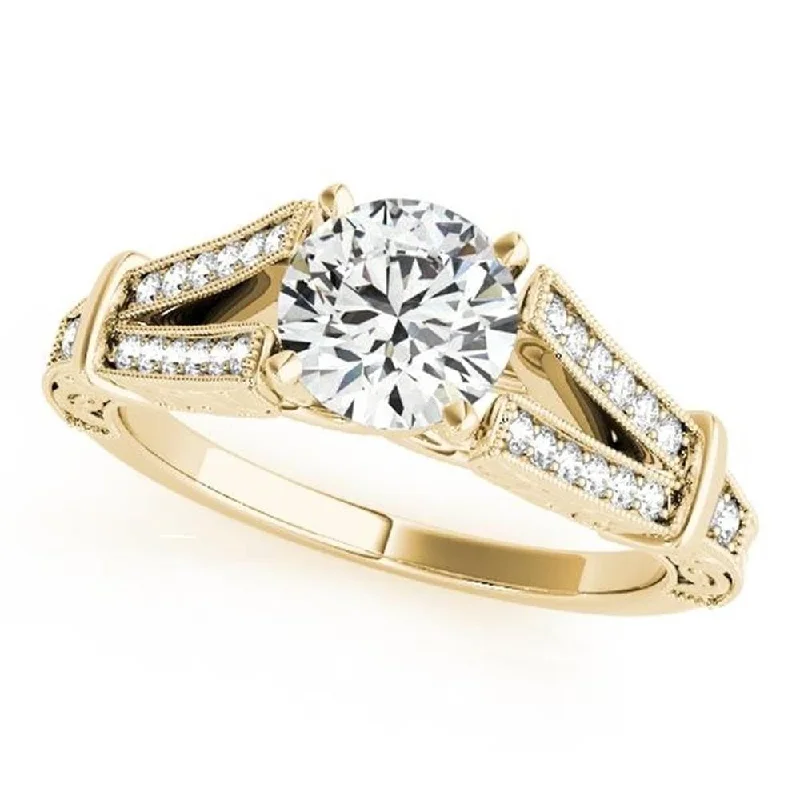 Auriya Vintage Split Shank 1 1/2ct Moissanite and 1/5ctw Diamond Engagement Ring 14K Gold