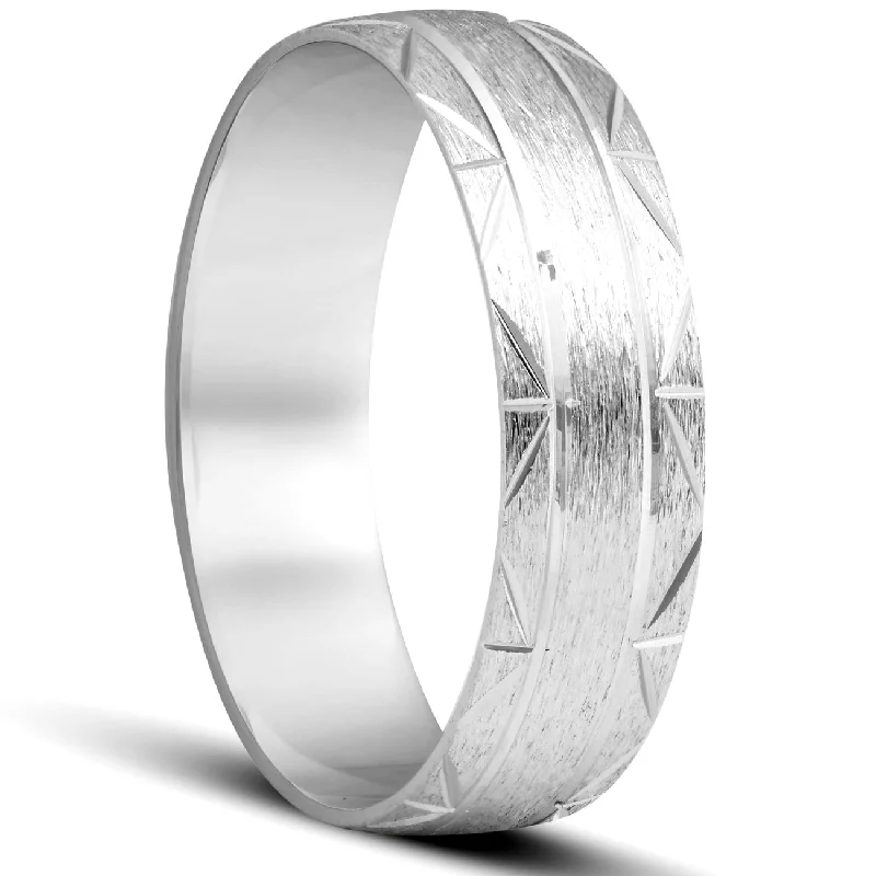 Brushed Wedding Band 14K White Gold