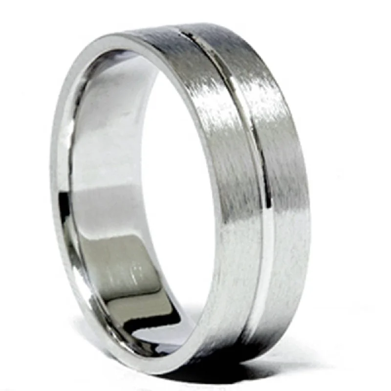 Channel Brushed Wedding Band 14K White Gold