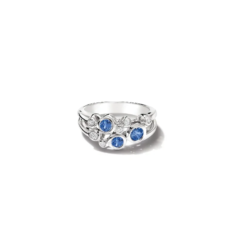 Cirkel Two Row Ring 18ct White Gold - Blue Sapphire & Diamond