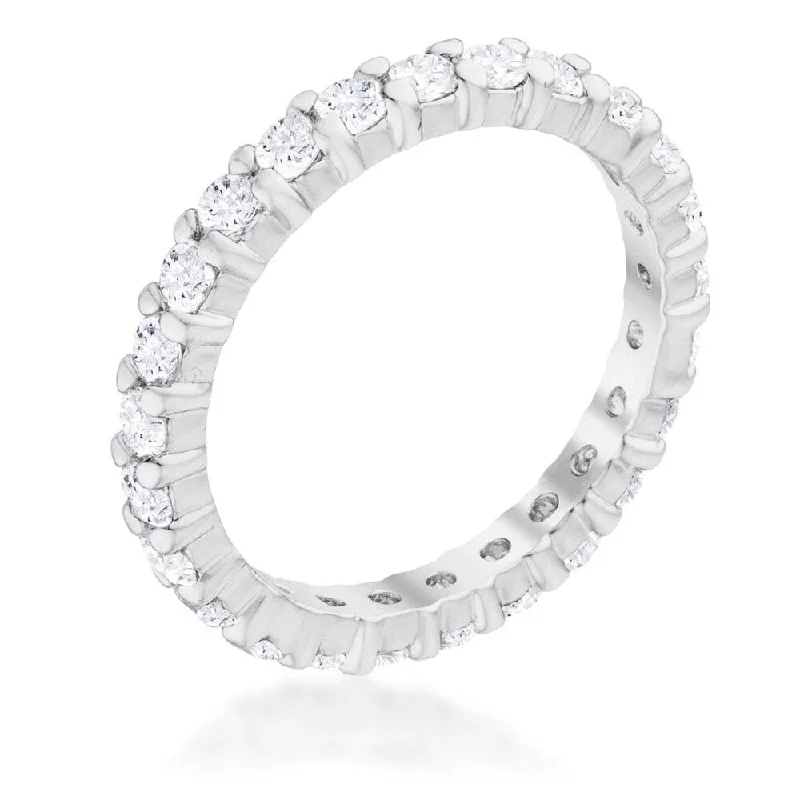 Cubic Zirconia Eternity Band With Rhodium Plated